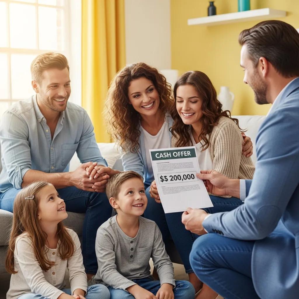 Family receiving a cash offer for their home from a buyer