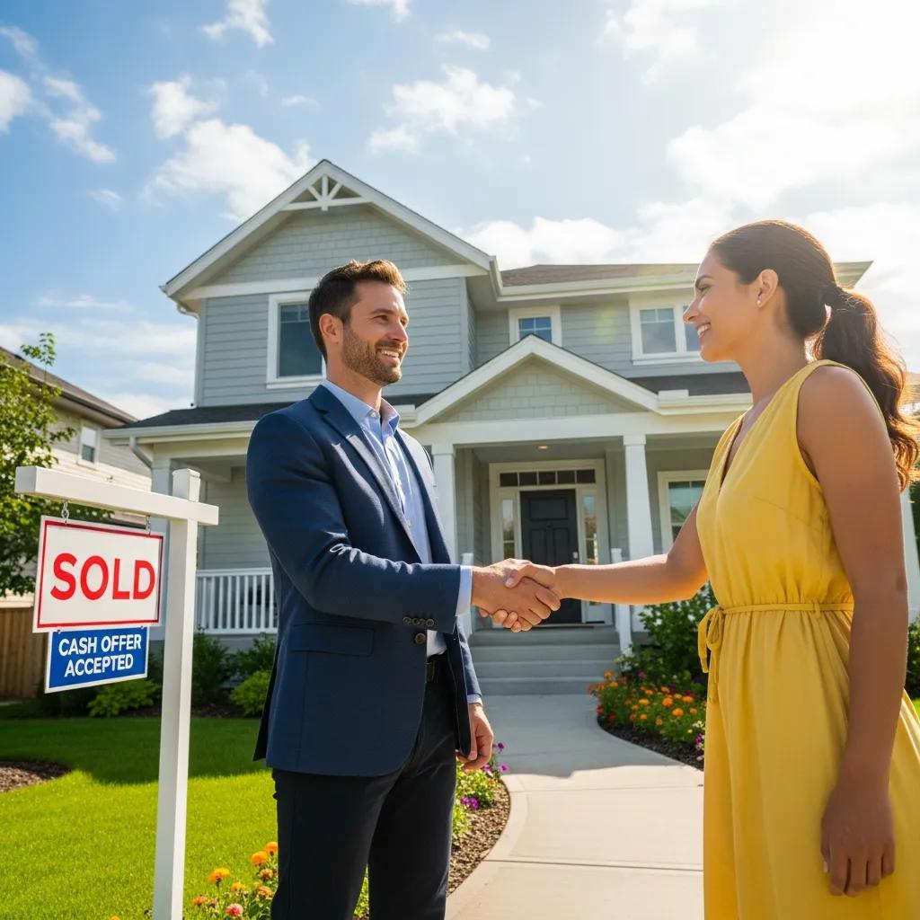 Cash home buyer shaking hands with homeowner, illustrating simplified selling process